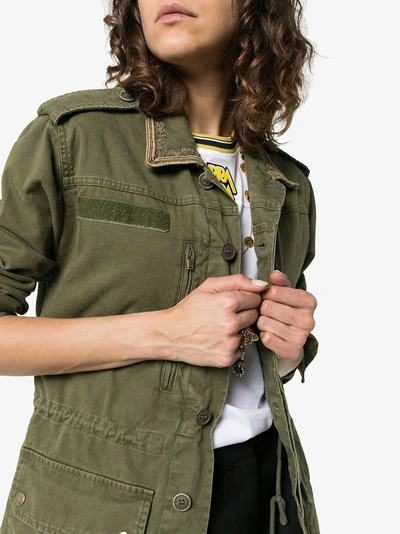 Shop Saint Laurent Embroidered Detail Military Jacket In Green