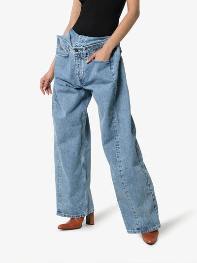 Shop Y/project Y / Project Wide Leg Extended Waistband Jeans In Blue