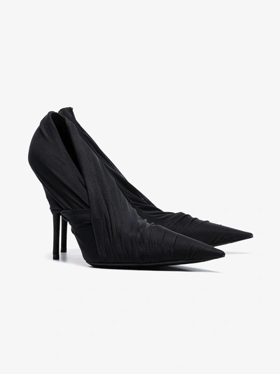 Shop Balenciaga 110 Draped Jersey Pointed Toe Leather Pumps In Black