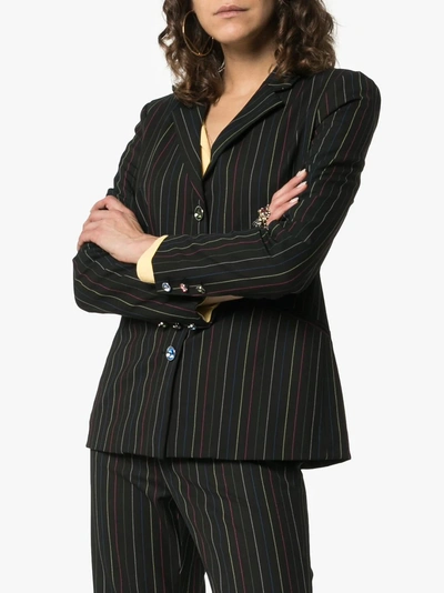 Shop Staud Rainbow Striped Tunnel Blazer In Black