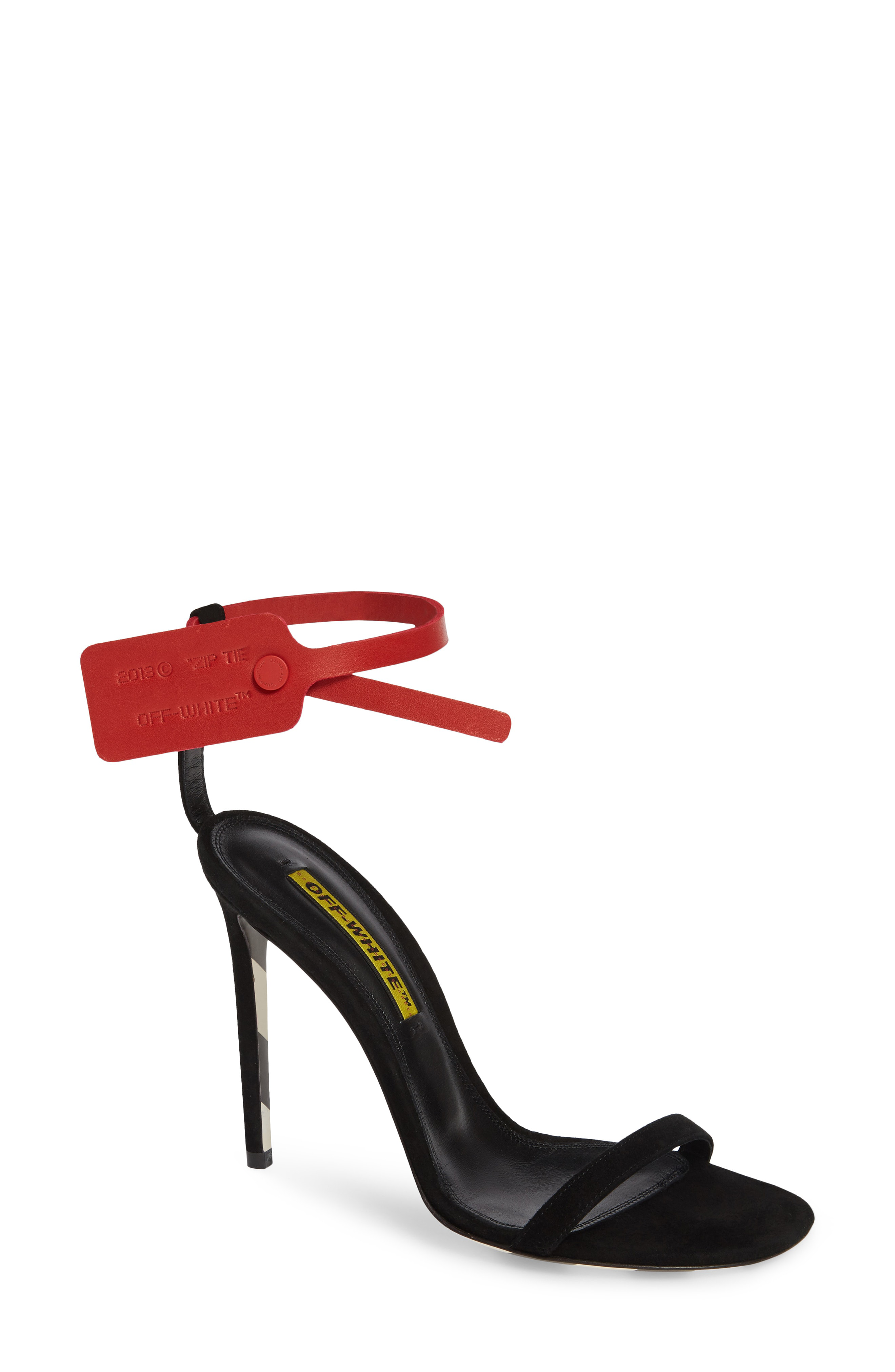 off white zip tie high heel sandals