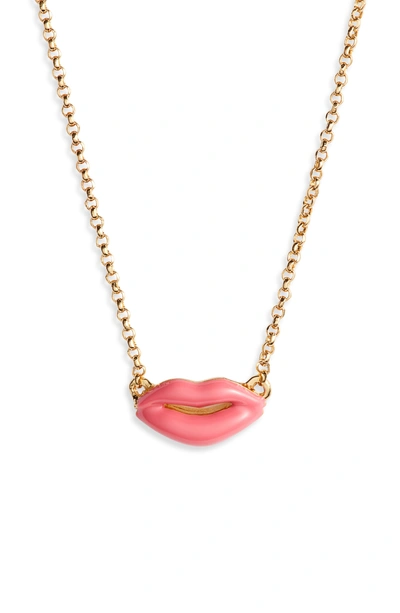 Shop Kate Spade Lip Pendant Necklace In Pink