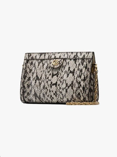 Shop Gucci Cream Ophidia Snake Skin Print Leather Shoulder Bag In Black