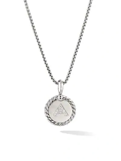 Shop David Yurman Women's Cable Collectibles Sterling Silver & Pavé Diamond Initial Pendant Necklace In Initial A