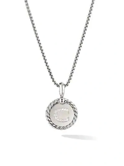 Shop David Yurman Women's Cable Collectibles Sterling Silver & Pavé Diamond Initial Pendant Necklace In Initial C