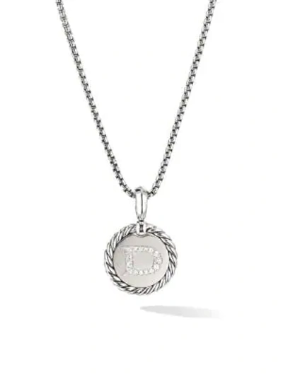 Shop David Yurman Women's Cable Collectibles Sterling Silver & Pavé Diamond Initial Pendant Necklace In Initial D