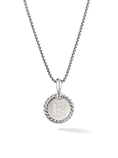 Shop David Yurman Women's Cable Collectibles Sterling Silver & Pavé Diamond Initial Pendant Necklace In Initial E