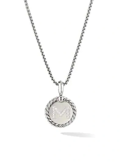 Shop David Yurman Women's Cable Collectibles Sterling Silver & Pavé Diamond Initial Pendant Necklace In Initial M