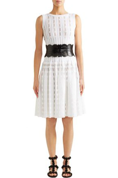 Shop Alaïa Laser-cut Knitted Dress In White