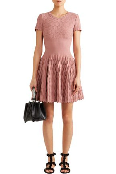 Shop Alaïa Pointelle-knit Mini Dress In Antique Rose