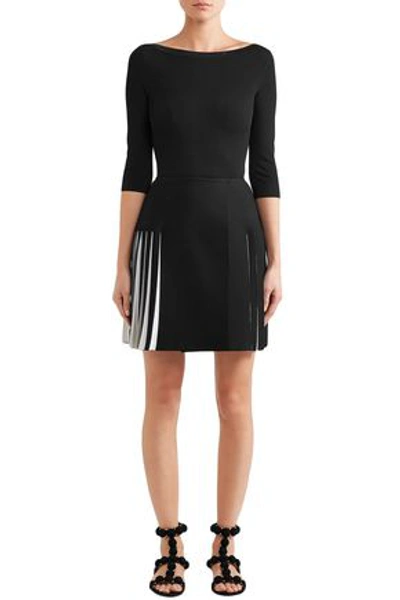 Shop Alaïa Pleated Two-tone Knitted Mini Skirt In Black
