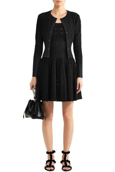 Shop Alaïa Woman Laser-cut Knitted Dress Black