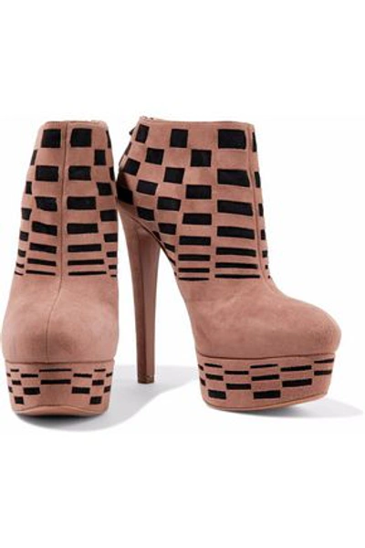 Shop Alaïa Laser-cut Suede Platform Ankle Boots In Antique Rose