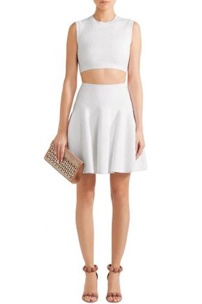 Shop Alaïa Woman Fluted Jacquard-knit Mini Skirt White