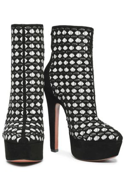 Shop Alaïa Woman Embellished Laser-cut Suede Platform Ankle Boots Black