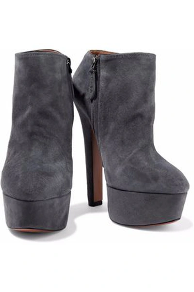 Shop Alaïa Woman Suede Platform Ankle Boots Gray