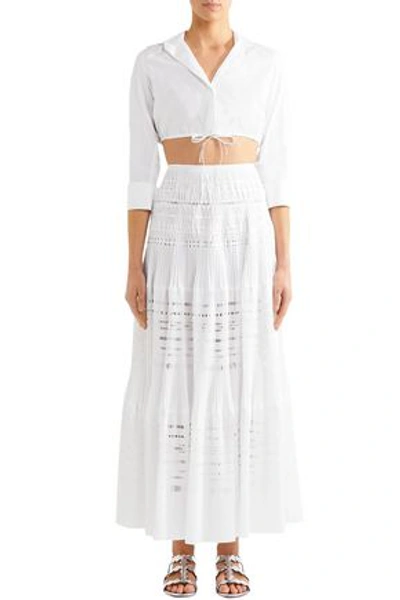 Shop Alaïa Woman Laser-cut Cotton-blend Maxi Skirt White