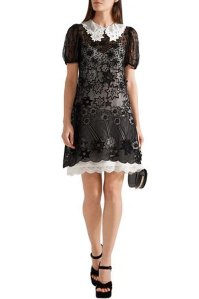 Shop Chloé Layered Embroidered Silk-chiffon Mini Dress In Black