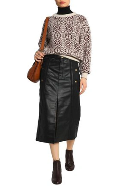 Shop Chloé Button-detailed Leather Midi Skirt In Black