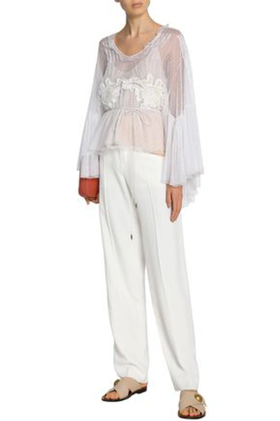 Shop Chloé Woman Lace-appliquéd Cotton-blend Point D'espirit Blouse White