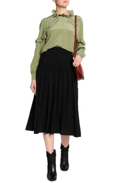 Shop Chloé Woman Gathered Silk Midi Skirt Black