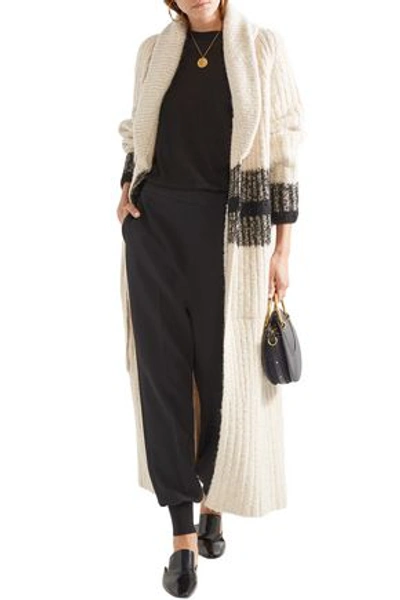 Shop Chloé Woman Striped Ribbed Wool And Cashmere-blend Wrap Cardigan Ecru