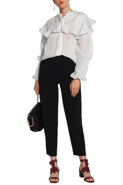 Shop Chloé Pompom-embellished Crepe Tapered Pants In Black