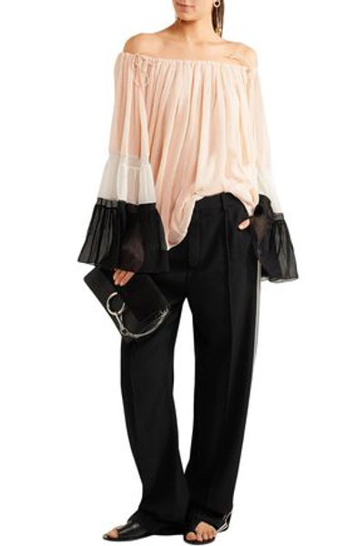 Shop Chloé Woman Ruffled Silk-georgette Blouse Blush