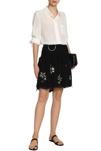 Shop Chloé Woman Embroidered Silk-georgette Mini Skirt Black