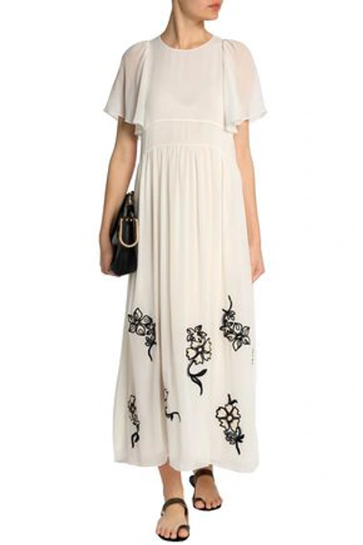 Shop Chloé Embroidered Silk-georgette Maxi Dress In Ivory