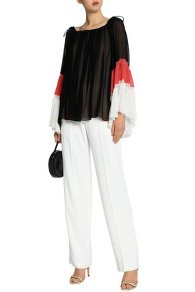 Shop Chloé Woman Color-block Silk-georgette Blouse Black