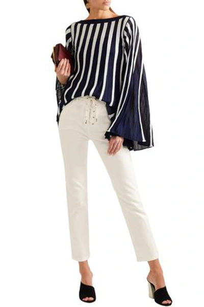 Shop Chloé Woman Lace-up Cropped High-rise Slim-leg Jeans Off-white