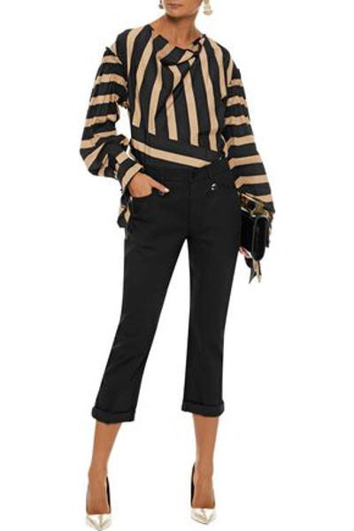 Shop Fendi Woman Cropped Embellished Mid-rise Straight-leg Jeans Black