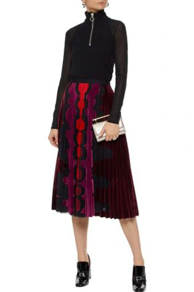 Shop Mary Katrantzou Woman Suzette Pleated Flocked Tulle Midi Skirt Plum