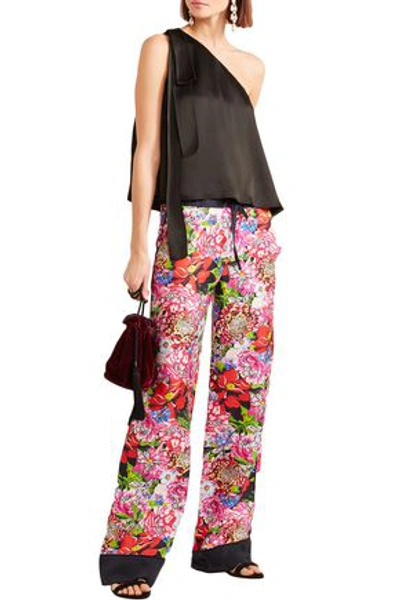 Shop Mary Katrantzou Woman Macaw Floral-print Silk-satin Twill Wide-leg Pants Pink