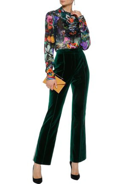 Shop Mary Katrantzou Woman Deosh Cotton-velvet Flared Pants Emerald
