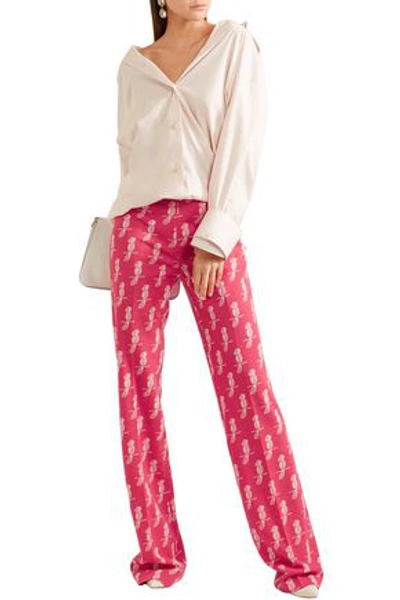 Shop Miu Miu Woman Intarsia Wool-blend Bootcut Pants Pink