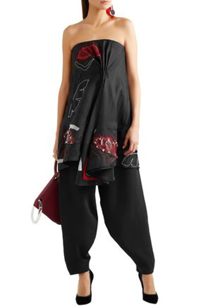Shop Roksanda Woman Embellished Silk Organza-trimmed Cotton-blend Top And Pants Set Black