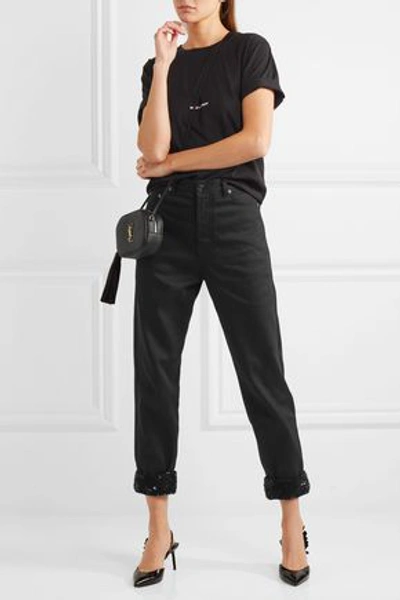 Shop Saint Laurent Woman Cropped Sequin-embellished Boyfriend Jeans Black