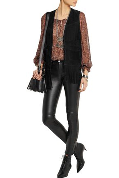 Shop Saint Laurent Woman Fringed Suede Vest Black