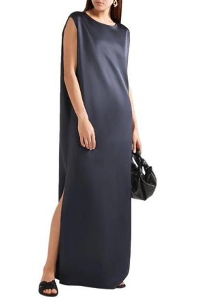 Shop The Row Cape-effect Silk-duchesse Satin Maxi Dress In Navy