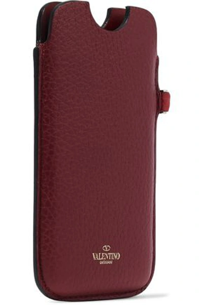 Shop Valentino Garavani Woman Studded Textured-leather Iphone 5 Case Claret