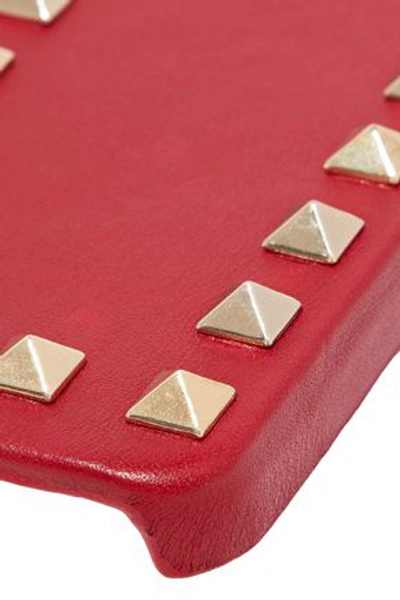 Shop Valentino Garavani Woman Studded Textured-leather Iphone Case Crimson