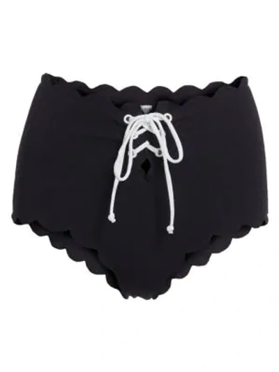 Shop Marysia Riviera Textured Scalloped Bikini Bottoms In Black Coconut Ties
