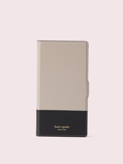 Shop Kate Spade Sylvia Iphone Xs Max Magnetic Wrap Folio Case In Warm Taupe/black
