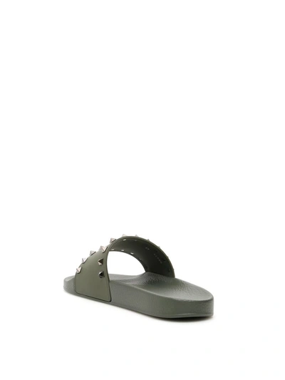 Valentino Men's Rockstud Pool Slide Sandals In Olive|verde