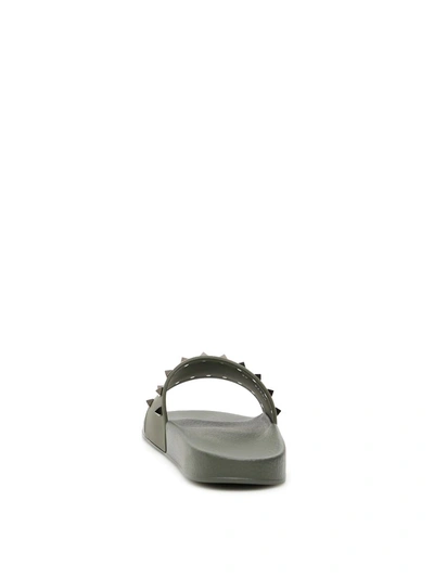 Valentino Men's Rockstud Pool Slide Sandals In Olive|verde