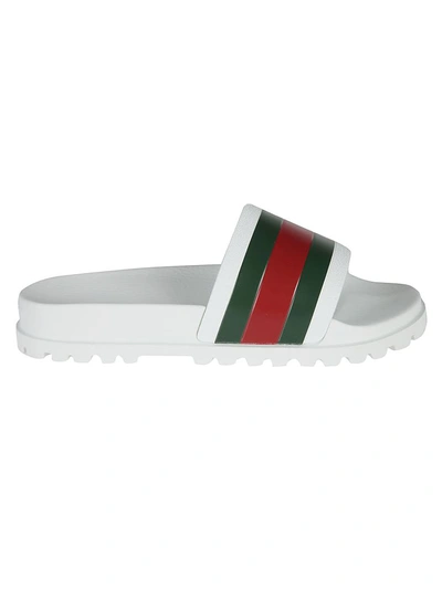 Shop Gucci Web Detail Sliders In White
