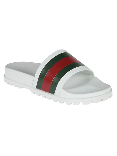 Shop Gucci Web Detail Sliders In White