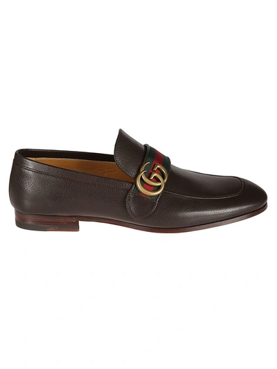 Shop Gucci Logo Plaque Loafers In Brown